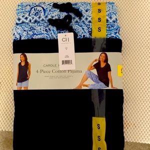 Brand new ladies pajama 4 piece set by Carole Hochman. Navy Blue and Paisley, SM